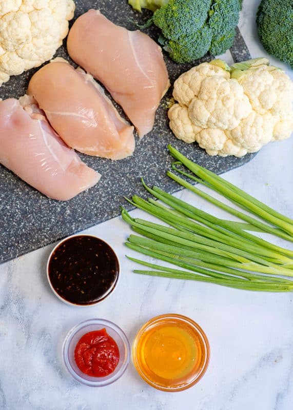 Sheet pan chicken teriyaki ingredients.