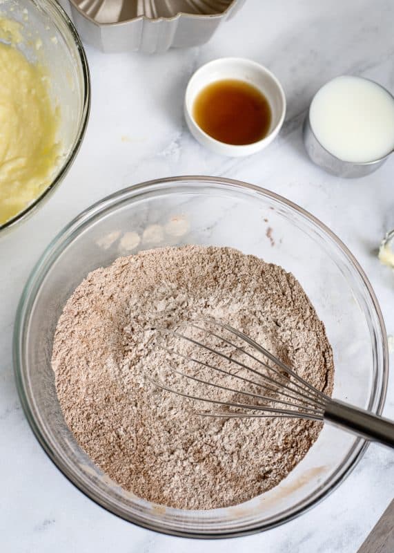 Mix dry ingredients together in separate bowl.