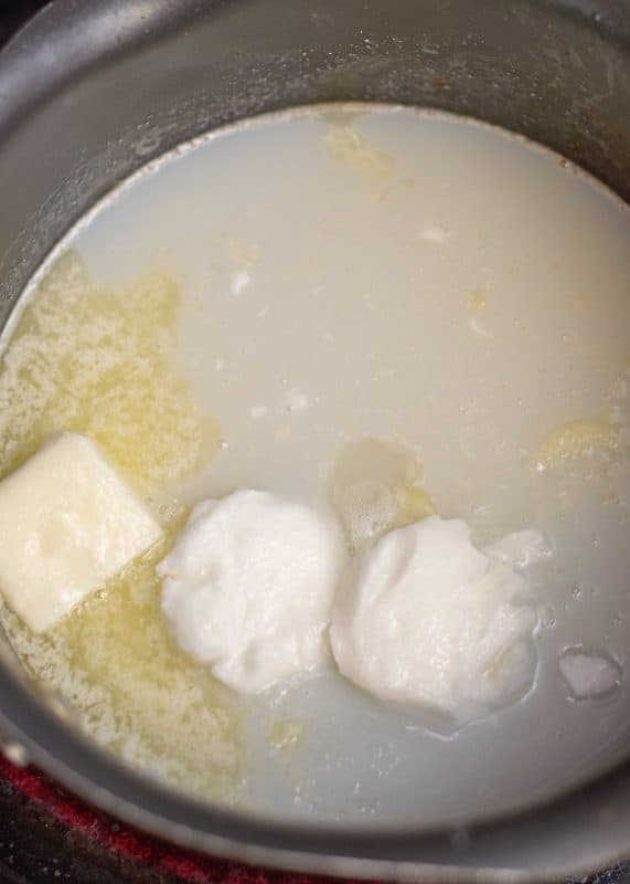 Making the fudge glaze - boil ingredients on stovetop.