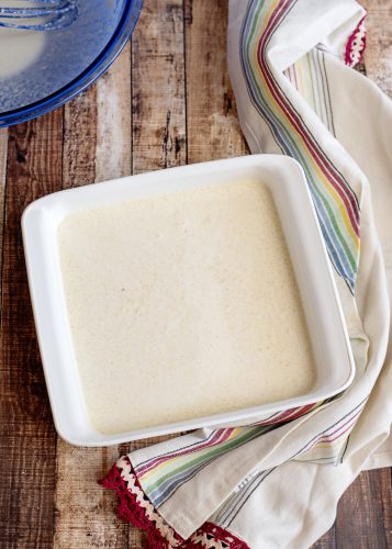 Place batter in a greased baking dish.