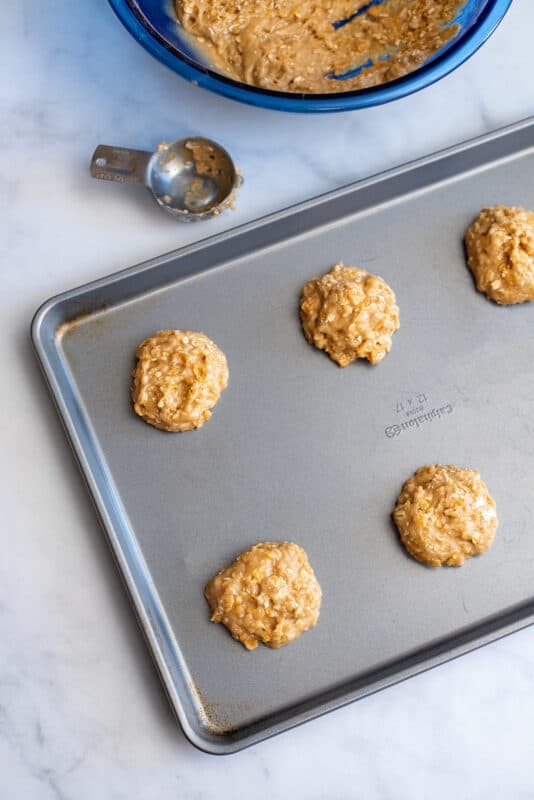 Drop large scoops onto cookie sheets.