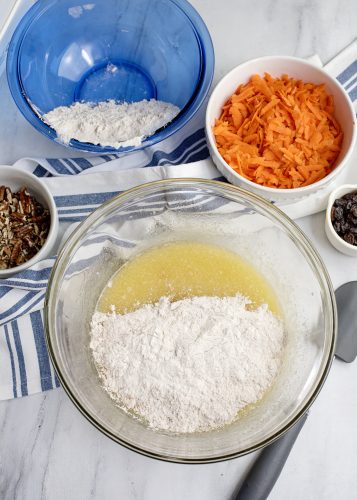 Combine wet and dry ingredients and mix well.