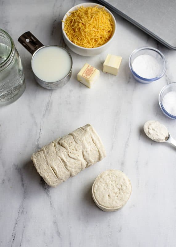 Ingredients for homemade pretzels and cheese sauce.