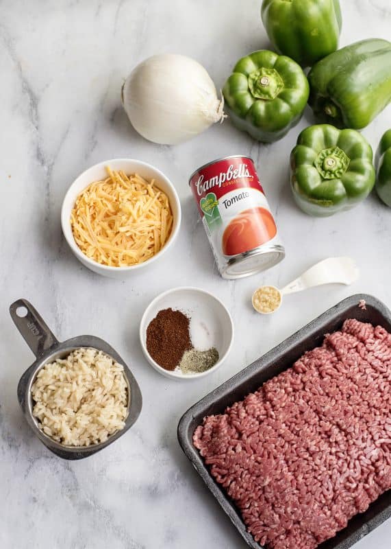 ingredients for stuffed peppers with ground turkey.