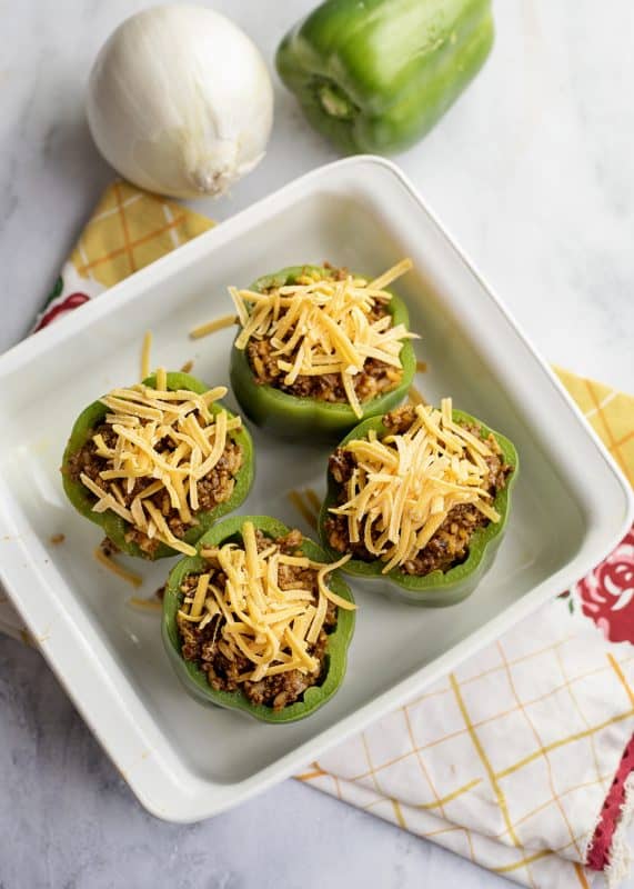 Stuffed peppers with ground turkey ready for the oven