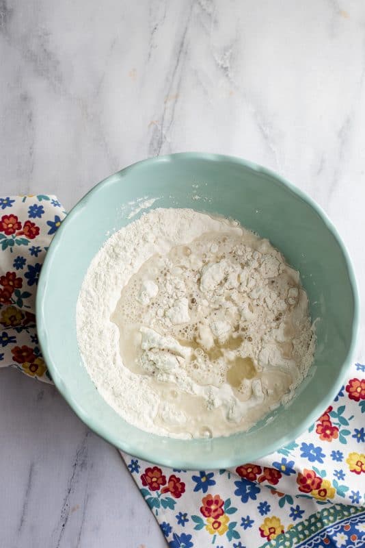 Add all ingredients to mixing bowl to make dough.