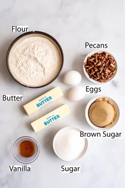 Labeled ingredients for pecan chewies.