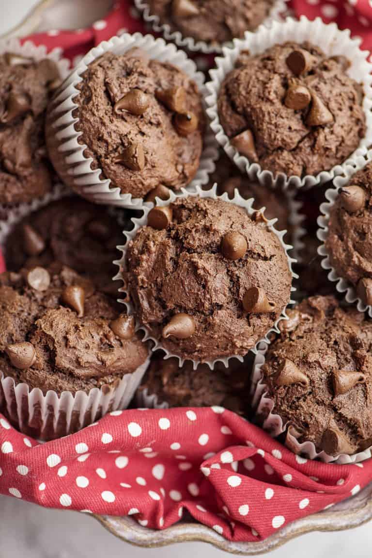 Basket of Double Chocolate Chip Muffins