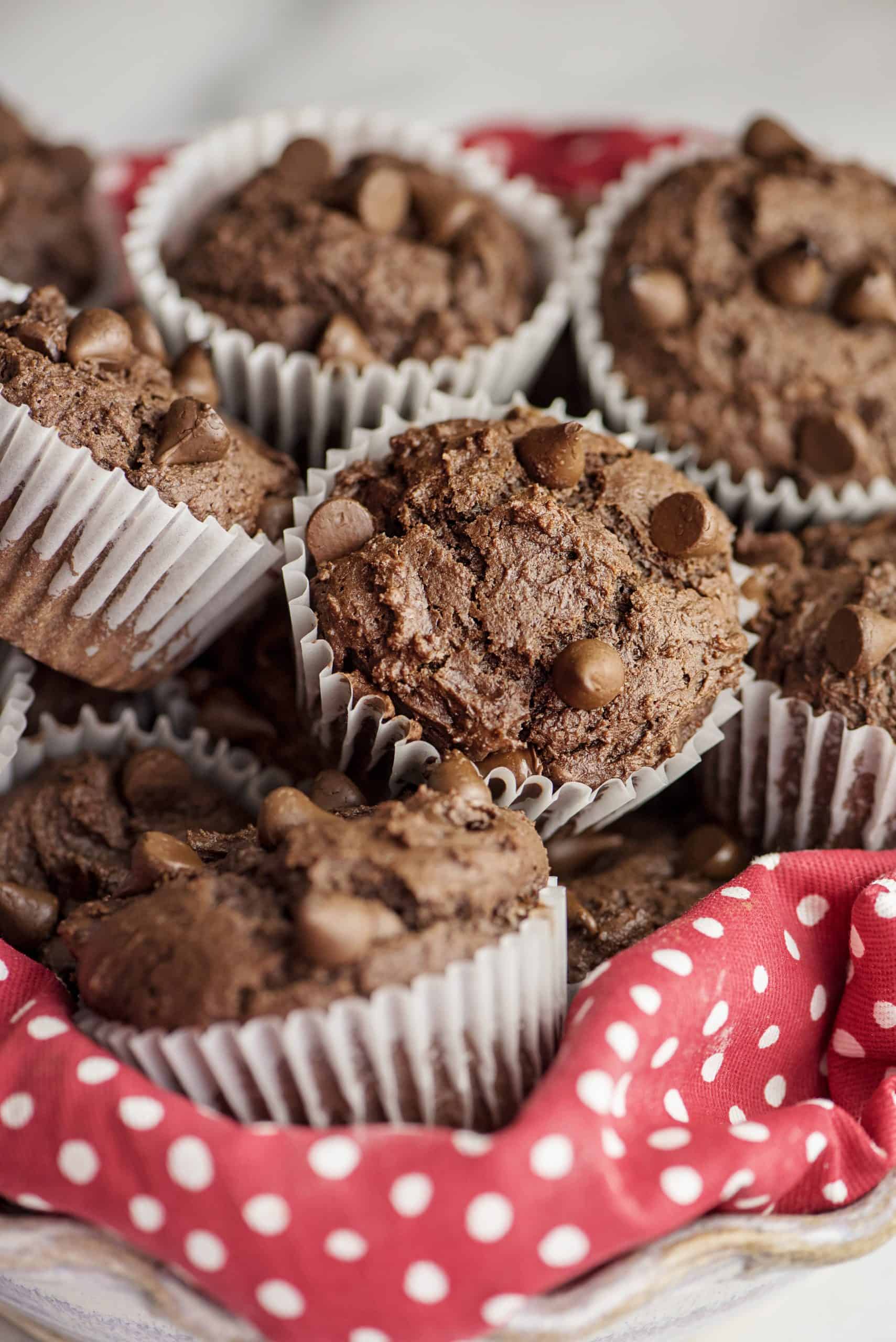 BAsket of Double Chocolate Chip Muffins