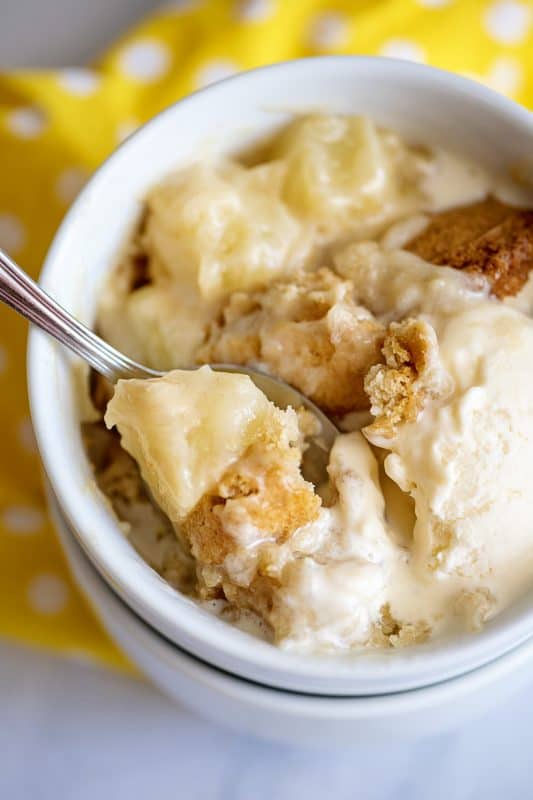 bowl of pineapple cobbler