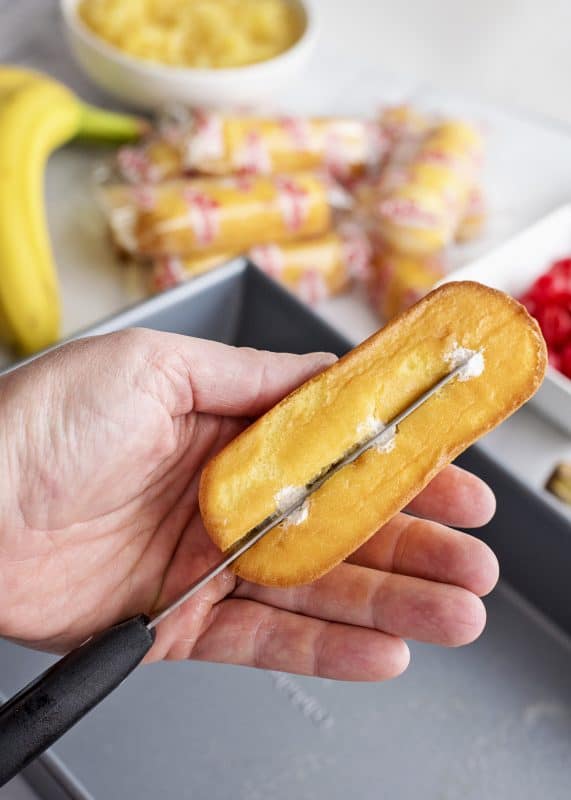 Slice each Twinkie in half lengthwise.