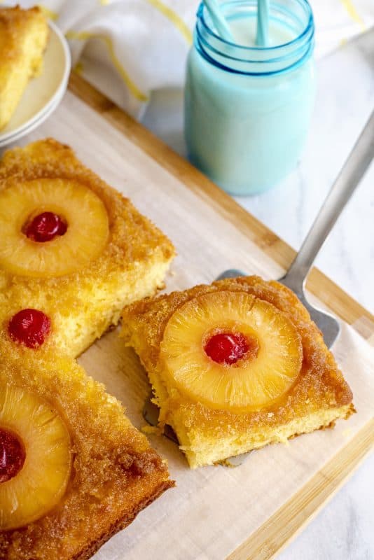 Slice of pineapple upside-down cake.