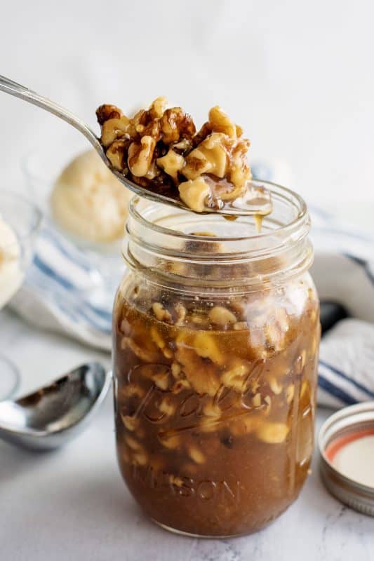 Jar of walnuts in syrup. 
