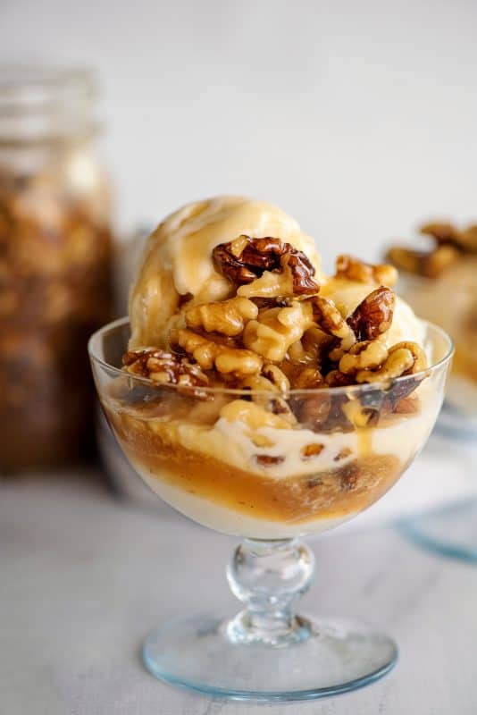 Walnuts with a serving of ice cream.