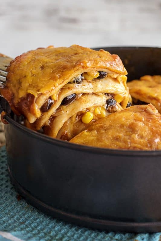 Chicken Enchilada Pie ~Bags To Dishes~