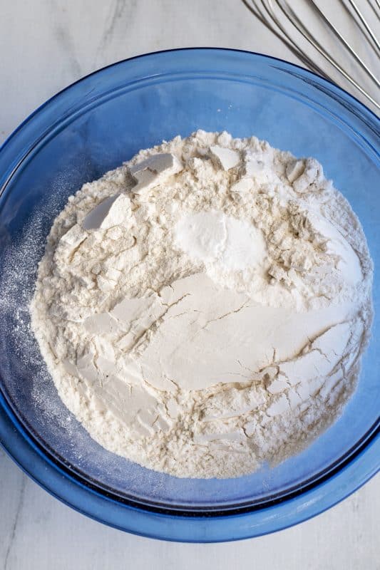 Flour and baking soda in a bowl