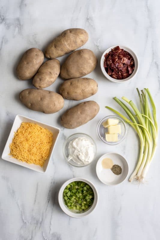 Ingredients for Loaded Twice Baked Potatoes.