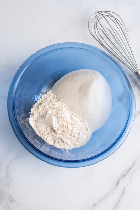 in separate bowl put sugar and flour