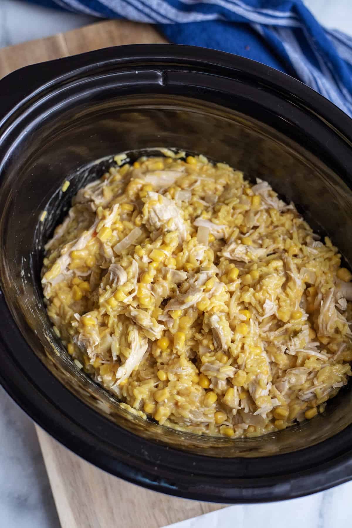 Mix ingredients in slow cooker together.