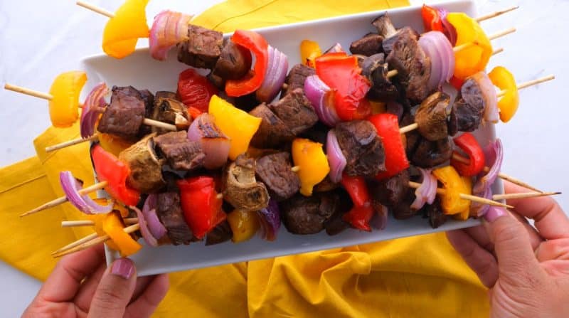 Steak kabobs ready for serving