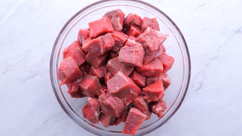 Top sirloin chunks in bowl 