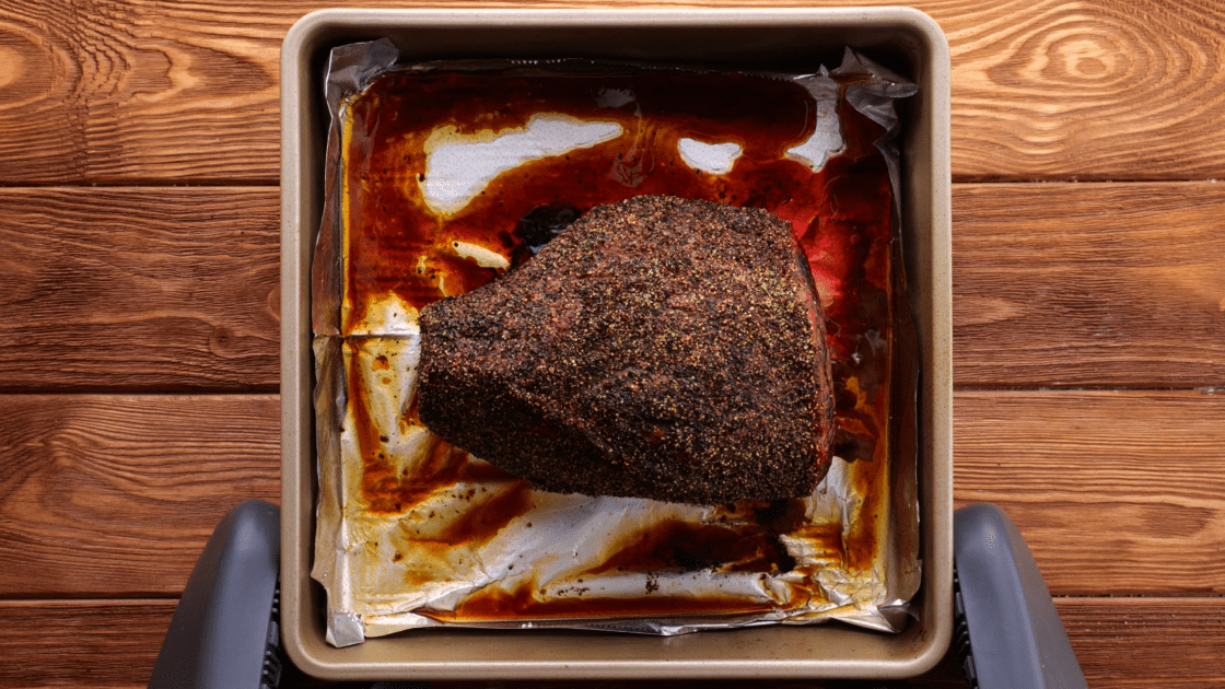 Roasted beef out of the oven.