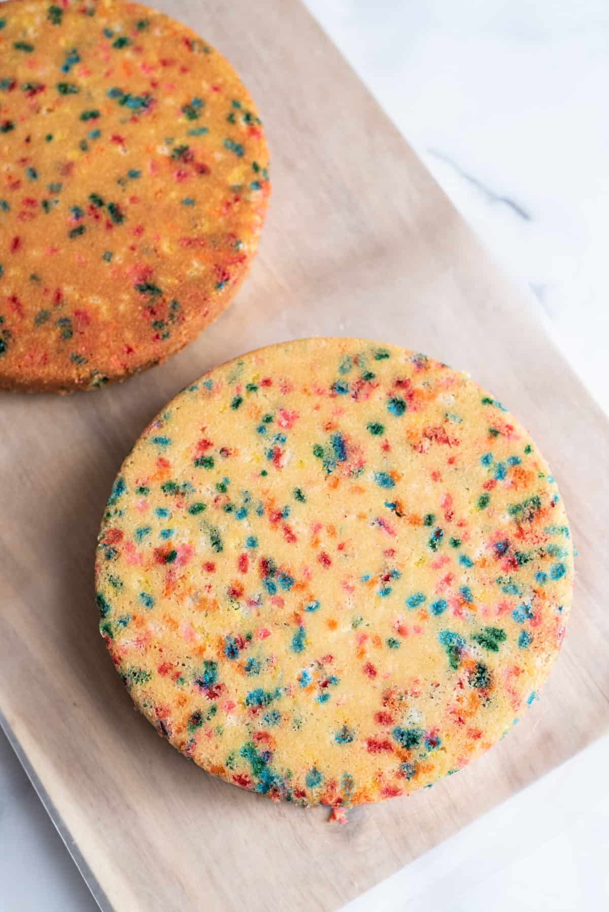 Easy Peasy Birthday Cake From Scratch Sprinkled birthday cakes turned out and ready to cool.