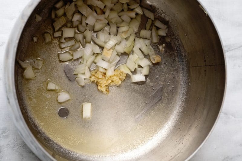 Saute garlic and onions.