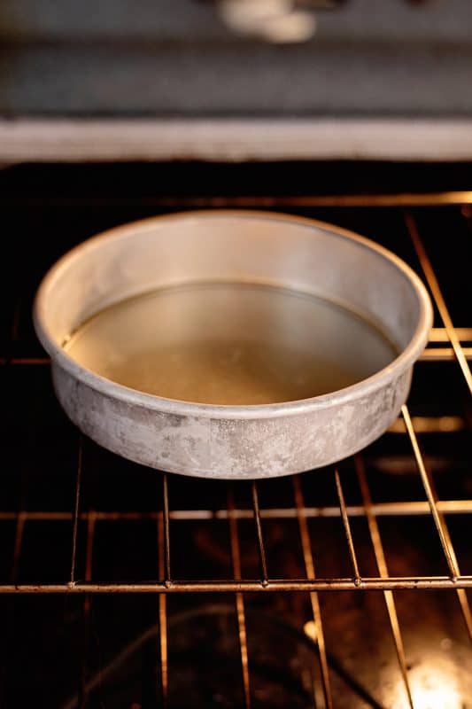 pour oil into pan