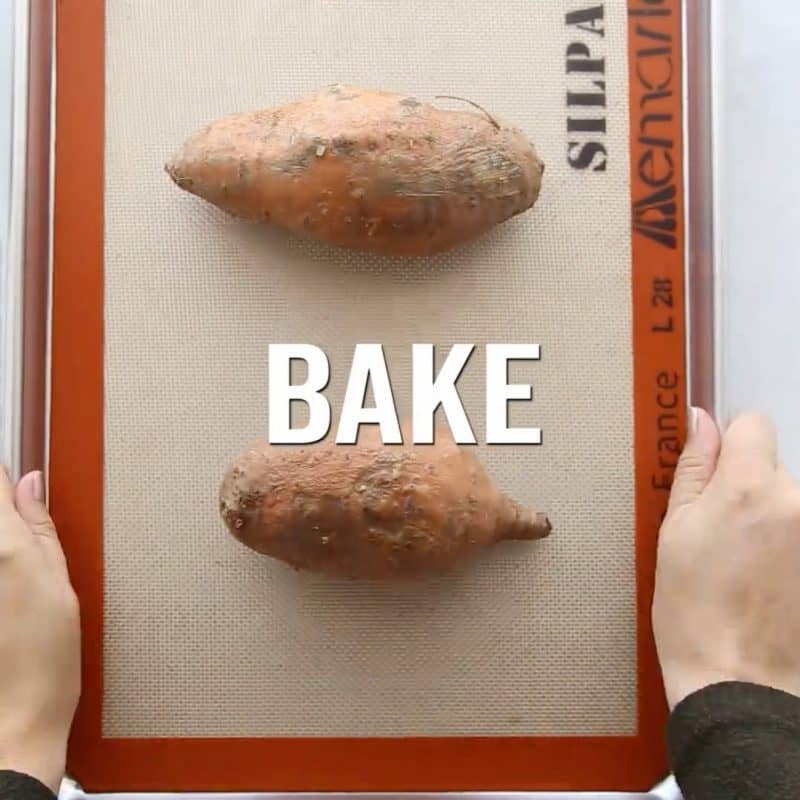 Bake sweet potatoes until tender.