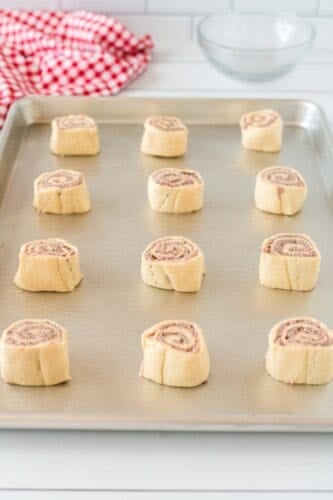 Pinwheels on baking tray.