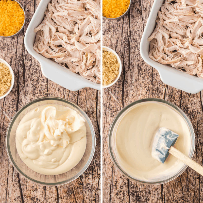 Mix together the soup, mayo, and lemon juice.