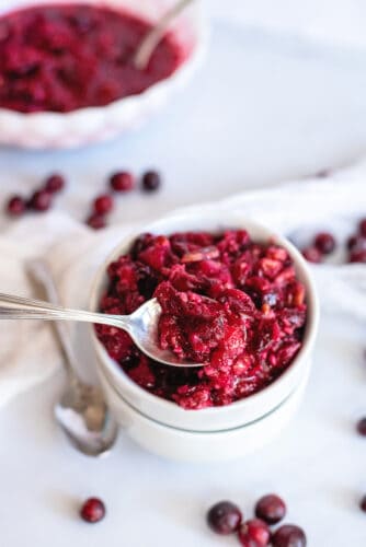 Bowl of cranberry sauce.