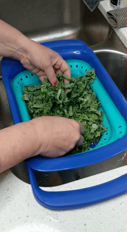 remove large stems from kale