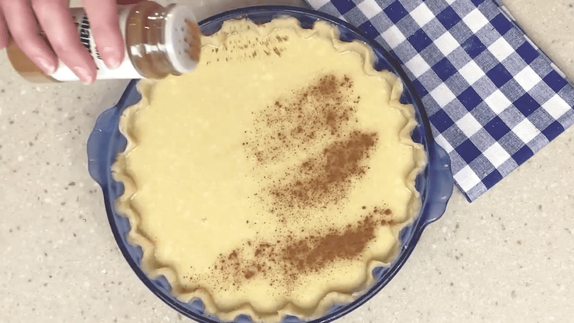 Sprinkle buttermilk pie with cinnamon.