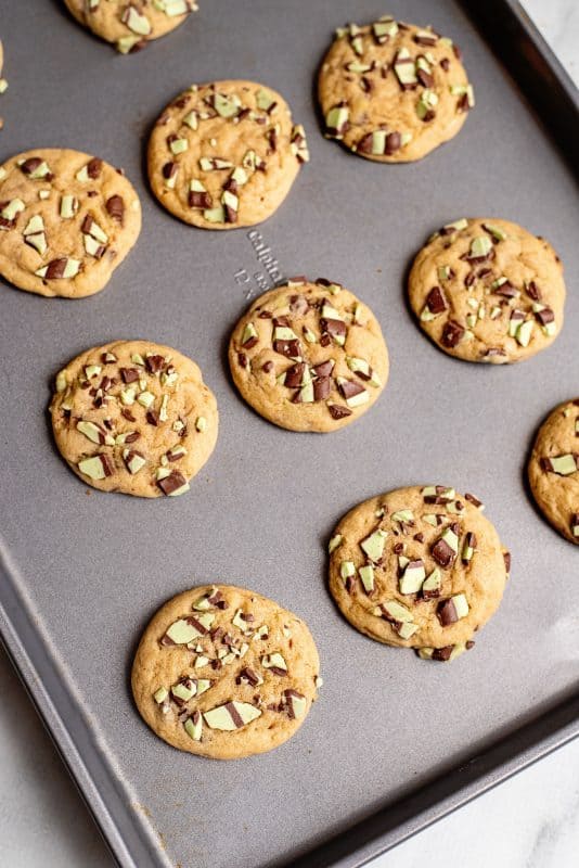 baked for 10-12 mins Mint chocolate chip cookies