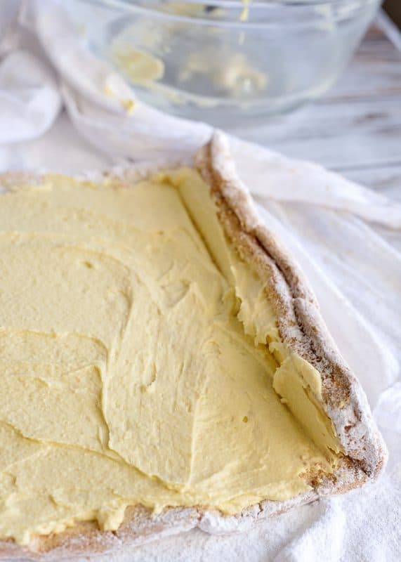 spread lemon mixture on the angel food cake base