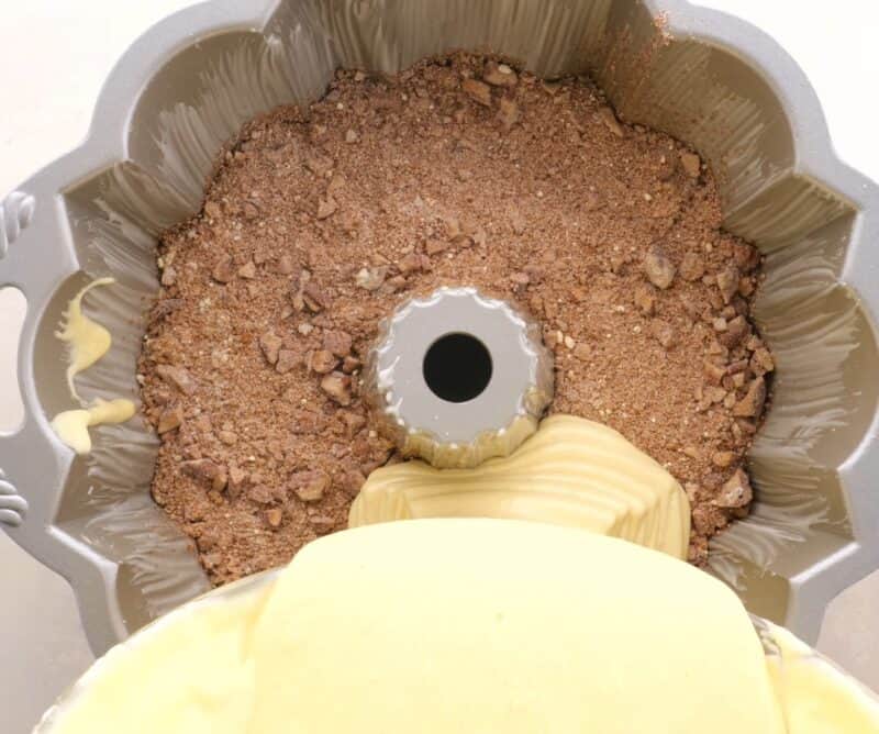 pour rest of the cake batter over struessel