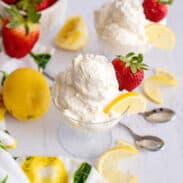 Lemon syllabub in glass.