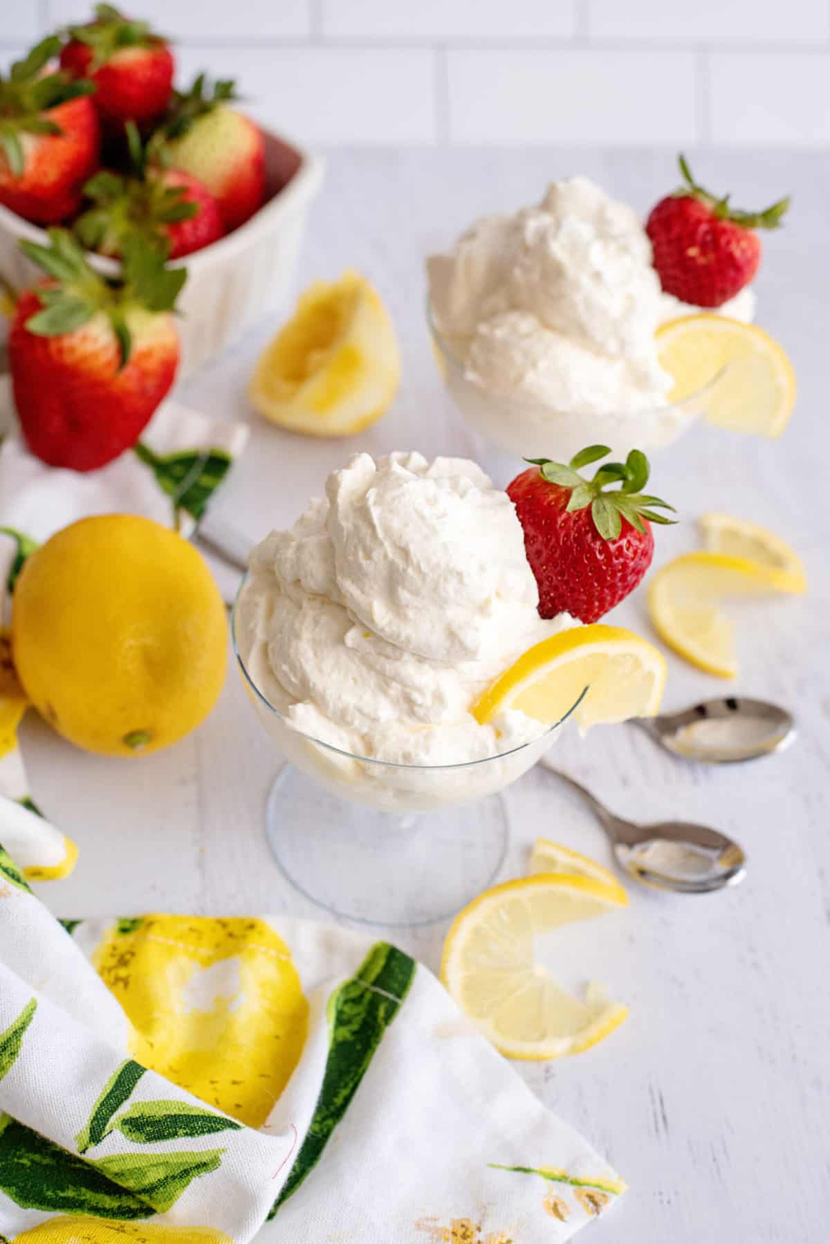 Lemon syllabub in glass.