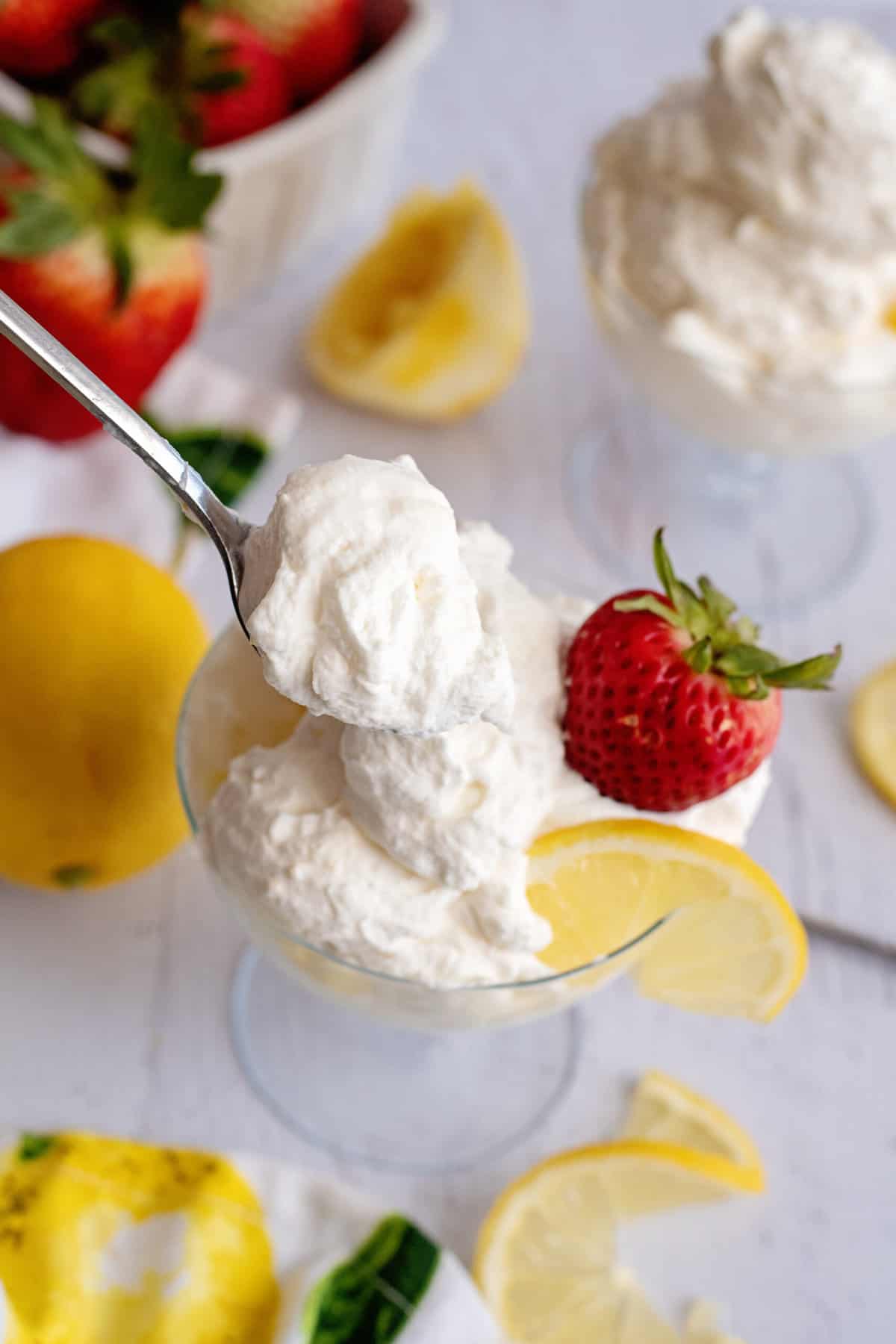 Spoonful of lemon syllabub.