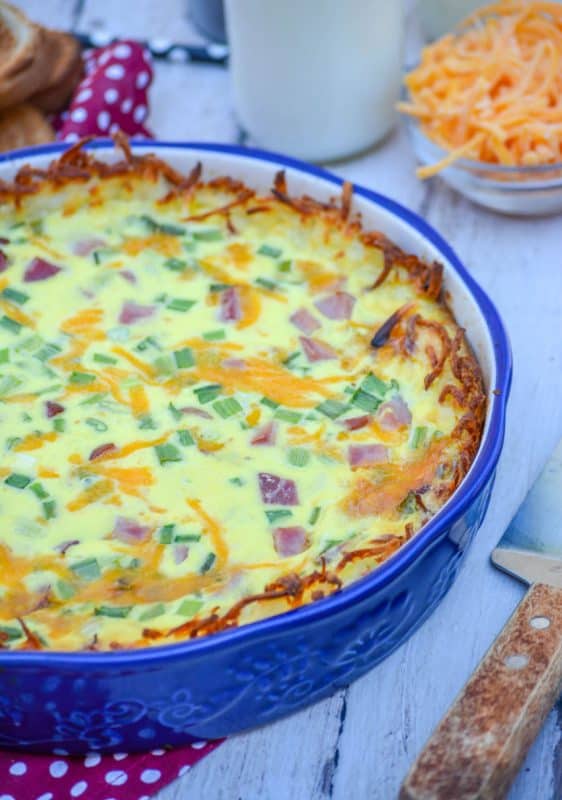 Ham, cheese, hash brown crust quiche featured at Meal Plan Monday 256