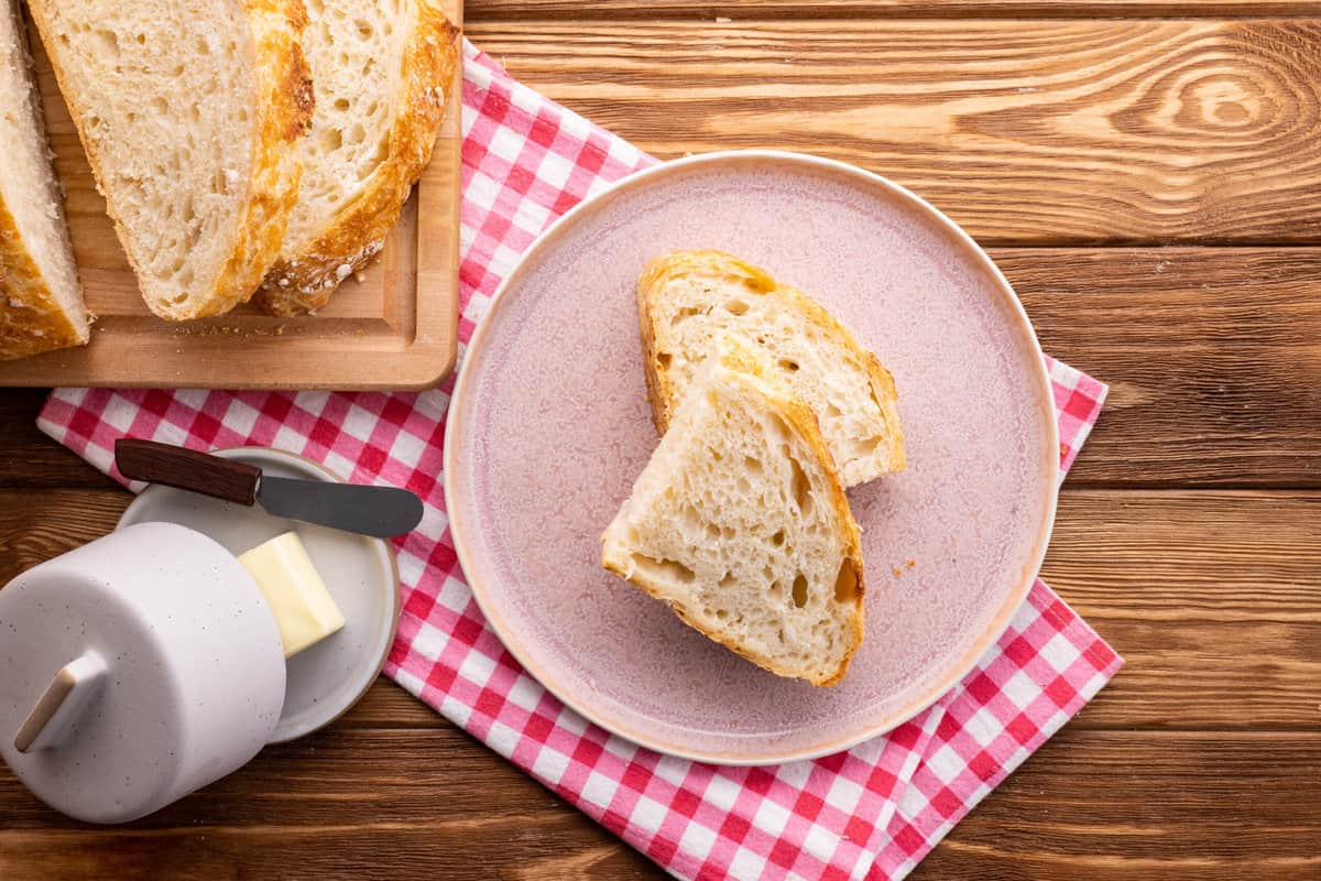 Slices of easy Dutch oven bread.