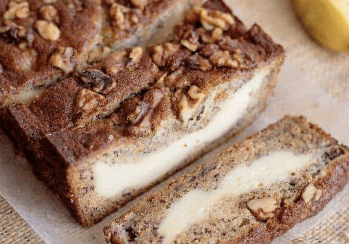 slice of banana bread with cream cheese