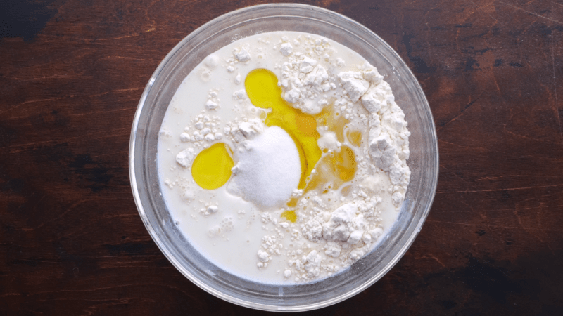 All ingredients in mixing bowl.