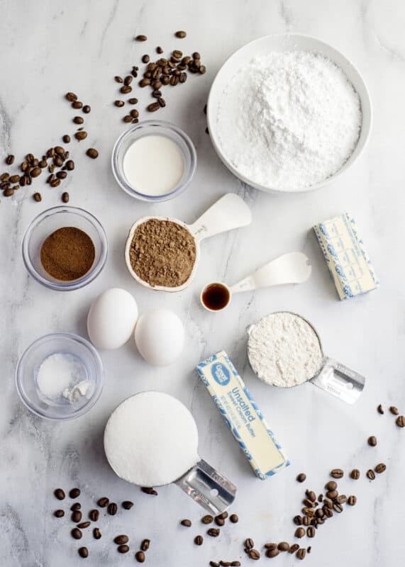 Ingredients for coffee brownies.