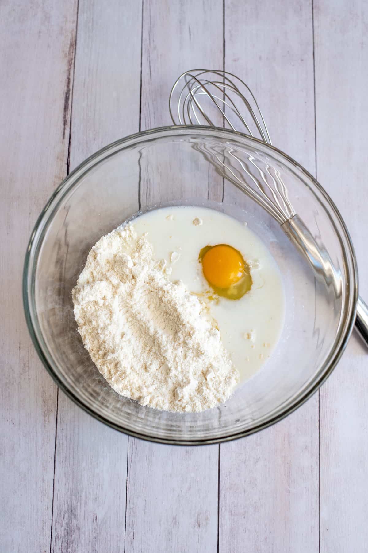 Stir together cornbread mix, egg, and buttermilk.