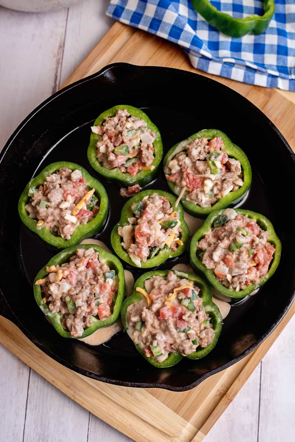 Baked sausage stuffed peppers.
