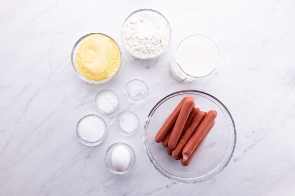 Ingredients for corn dogs recipe.