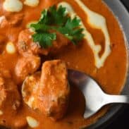 spoon with chicken on it
